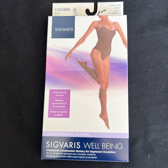 Sigvaris Well Being Knee High 15-20 mmHg Black B Sheer Compression Hoisery NEW - Picture 2 of 7